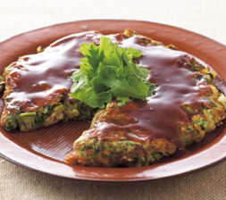 牡蠣と春菊のお好み焼き