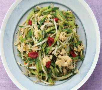 きゅうりとささみの梅しそ炒め