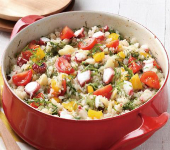 たことににんにくの和風ピラフ