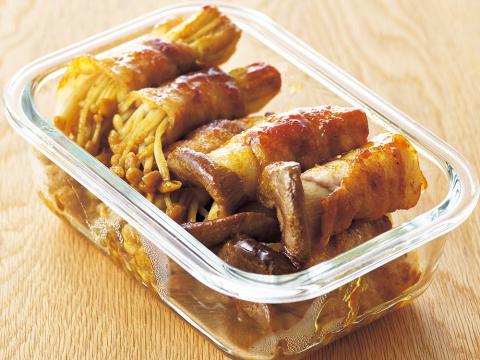 キノコの肉巻きカレー照り焼き