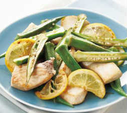 おくらとかじきのレモンバターソテー