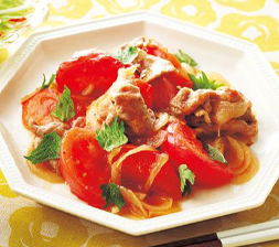 トマトと豚こまの旨さっぱり炒め