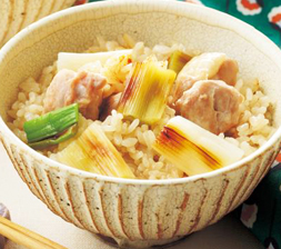 焼きねぎと鶏肉の炊き込みご飯