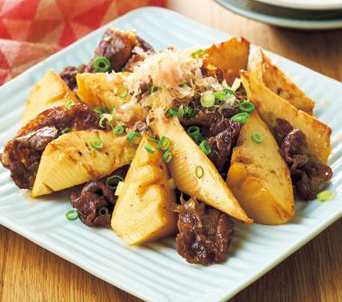 たけのこと牛こまの甘辛バター炒め