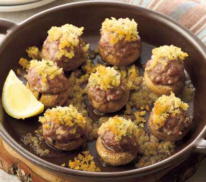 マッシュルームの肉詰めパン粉焼き