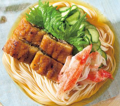 うなぎときゅうりの酢の物風ぶっかけそうめん