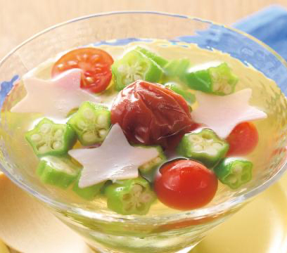 オクラとハムのひんやり梅スープ