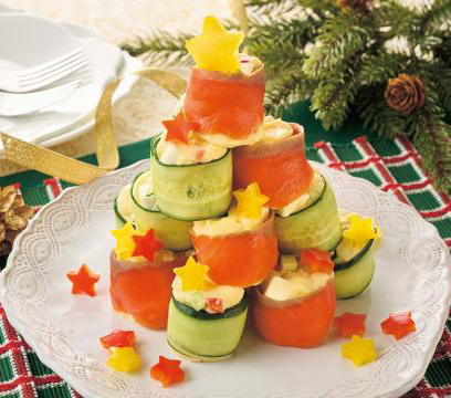 サーモンとキュウリのポテサラロールツリー