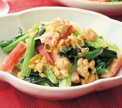 小松菜とカニかまの福豆マヨ和え